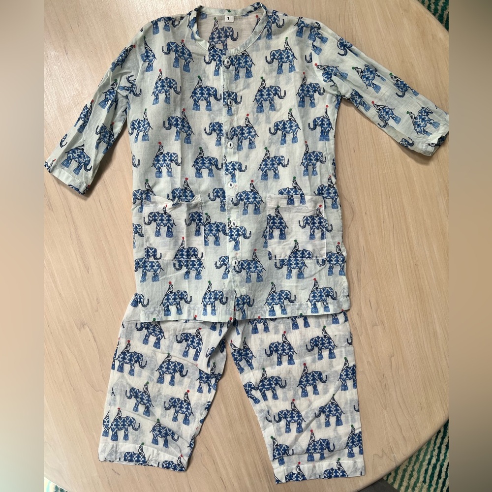 Blue Elephant Print Kids Pajama Set